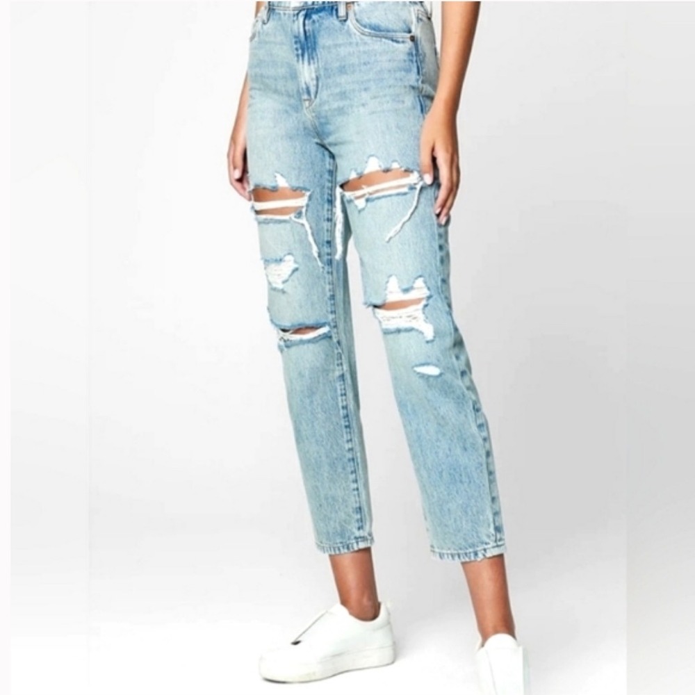 NEW! Revolve BlankNYC Madison High Rise Crop Jeans Light Wash Distressed Size 24